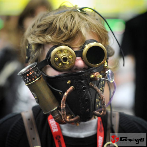 Hunter Todd, aged 12, wears a costume of the steam punk character Neodondres